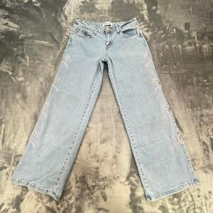 GoGo jeans Light wash embroidered jeans with pink bows Size: 5